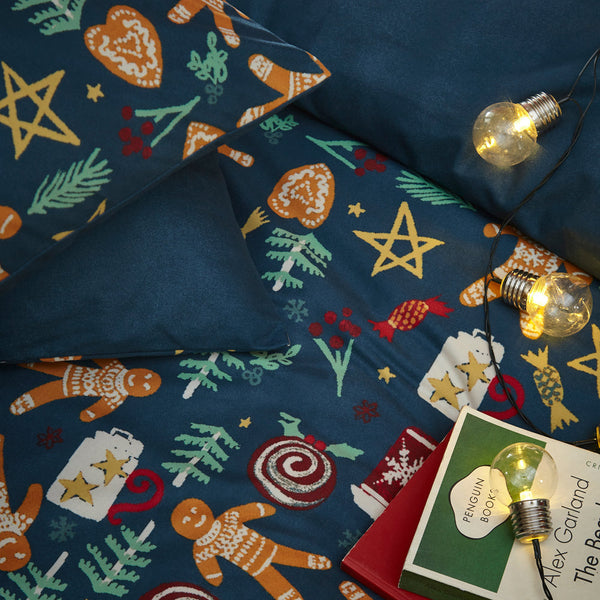 Yuletide Treats Single Duvet Set Navy - Riva