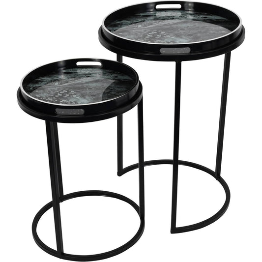 Monochrome Swirl Set of 2 Side Tray Tables