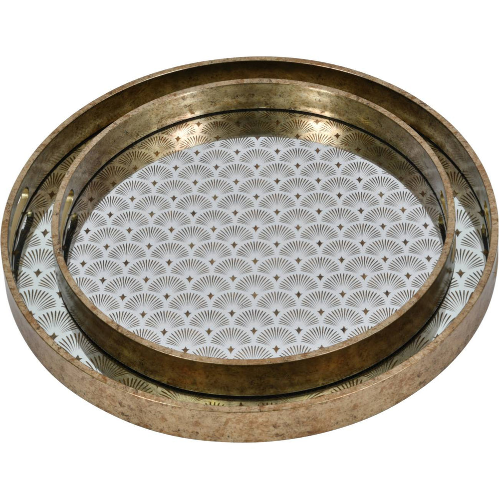 Deco Scallop Antique Gold Set of 2 Trays by Libra