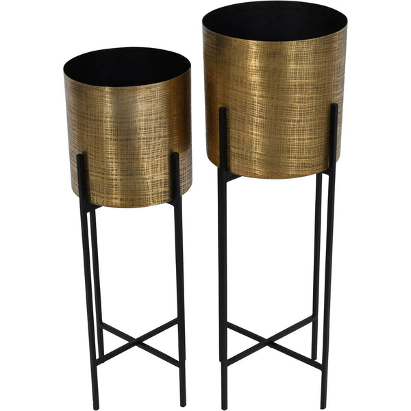 Clyde Floor Standing Brass Set of 2 Planters by Libra, image 2