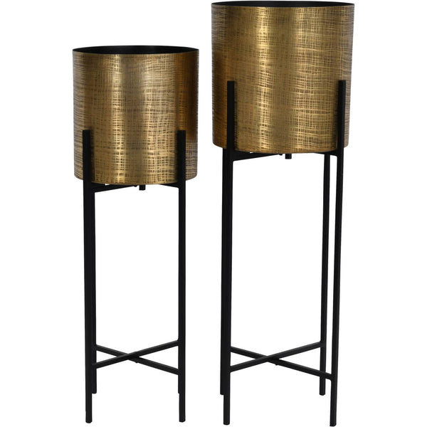 Clyde Floor Standing Brass Set of 2 Planters by Libra