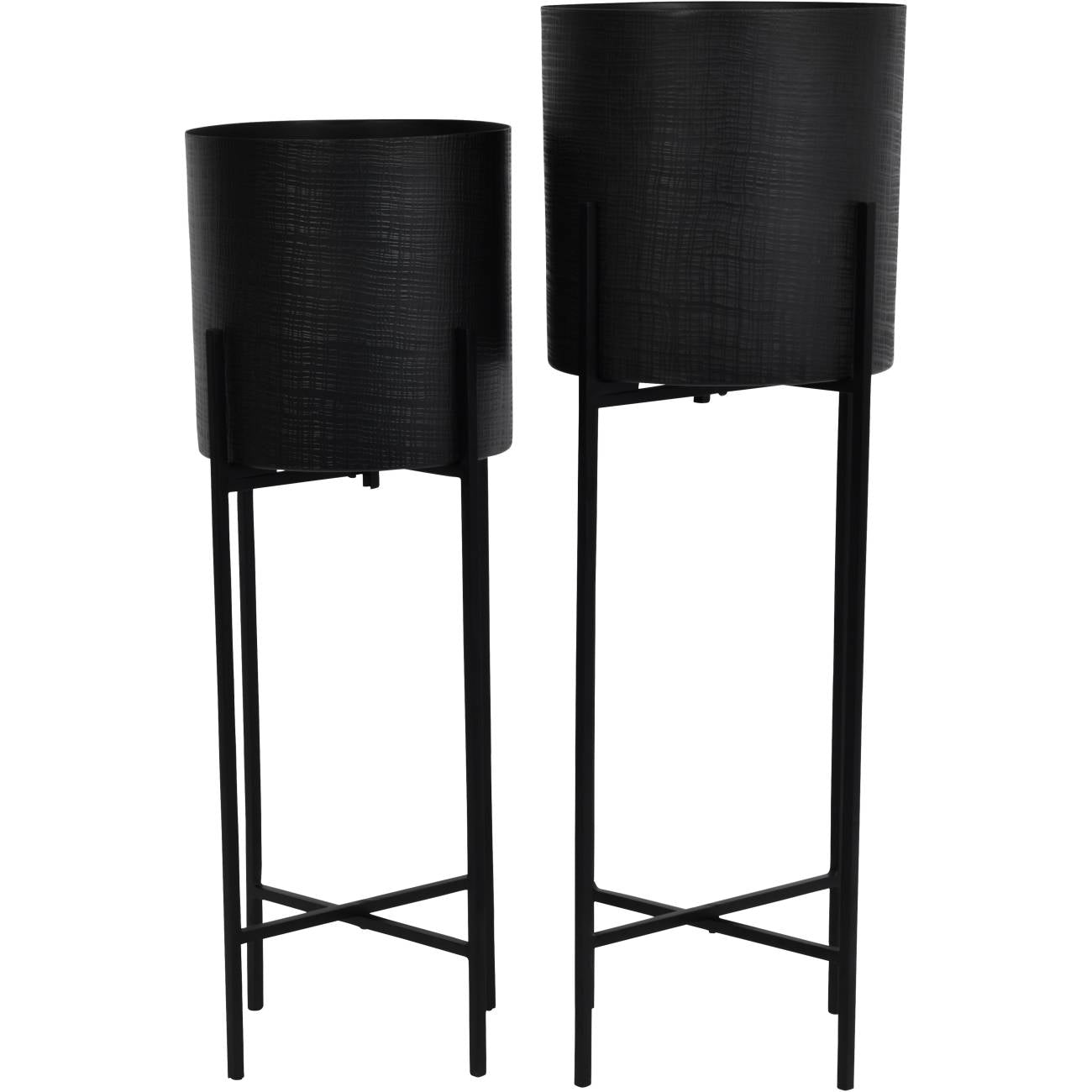 Clyde Floor Standing Matt Black Set of 2 Planters on Black Stands