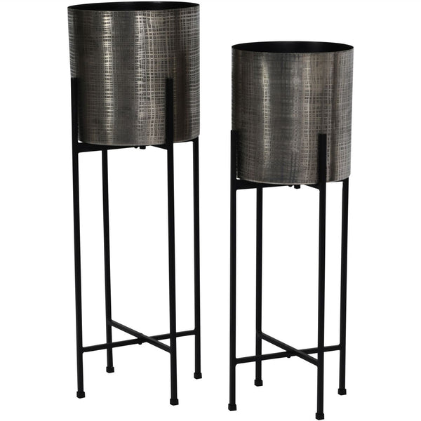 Clyde Floor Standing Nickel Set of 2 Planters by Libra, image 2