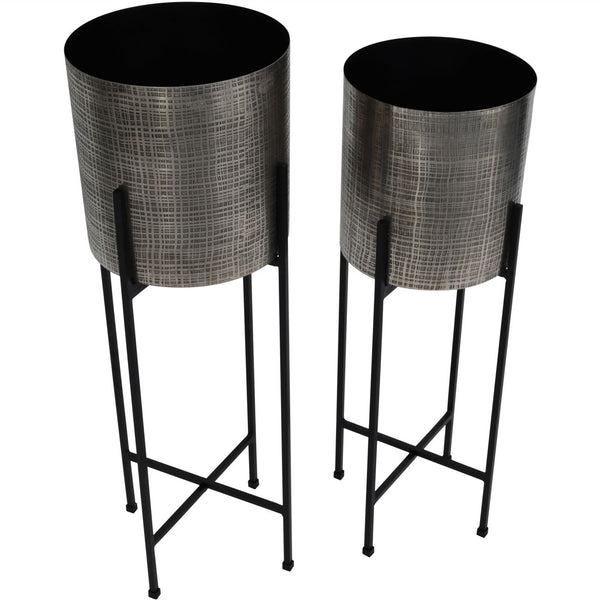 Clyde Floor Standing Nickel Set of 2 Planters by Libra, image 3