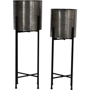 Clyde Floor Standing Nickel Set of 2 Planters by Libra