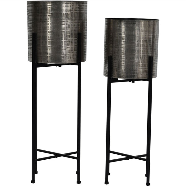 Clyde Floor Standing Nickel Set of 2 Planters by Libra