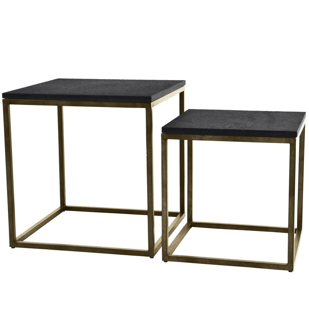 Kirkstone Set of 2 Iron Side Tables in Aged Champagne with Galaxy Slate by Libra