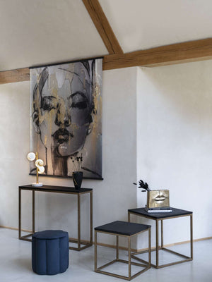 Kirkstone Set of 2 Iron Side Tables in Aged Champagne with Galaxy Slate by Libra, image 5