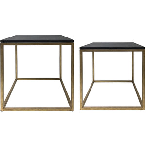 Kirkstone Set of 2 Iron Side Tables in Aged Champagne with Galaxy Slate by Libra