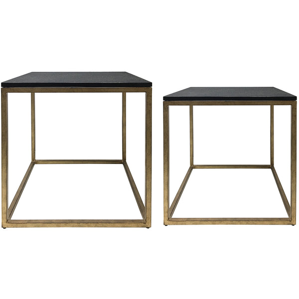 Kirkstone Set of 2 Iron Side Tables in Aged Champagne with Galaxy Slate by Libra