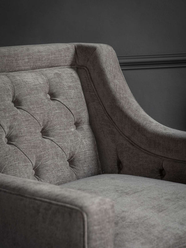 Theodore Buttoned Armchair in Warm Grey Fabric by Libra, image 4