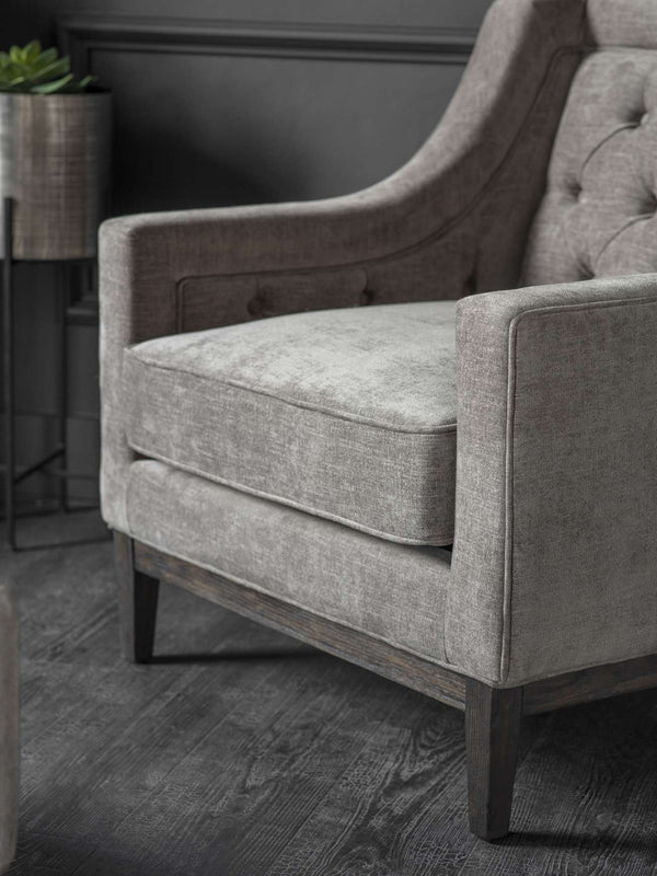 Theodore Buttoned Armchair in Warm Grey Fabric by Libra, image 5
