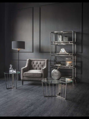 Theodore Buttoned Armchair in Warm Grey Fabric by Libra, image 7