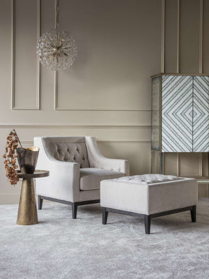 Theodore Buttoned Stool in Ivory Fabric 81x61cm by Libra, image 5