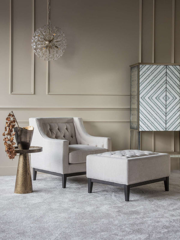 Theodore Buttoned Stool in Ivory Fabric 81x61cm by Libra, image 5