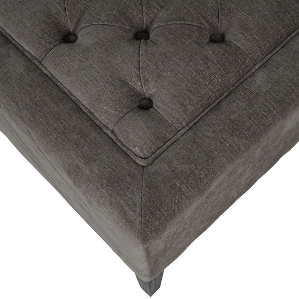 Theodore Buttoned Stool in Warm Grey Fabric 81x61cm by Libra, image 4
