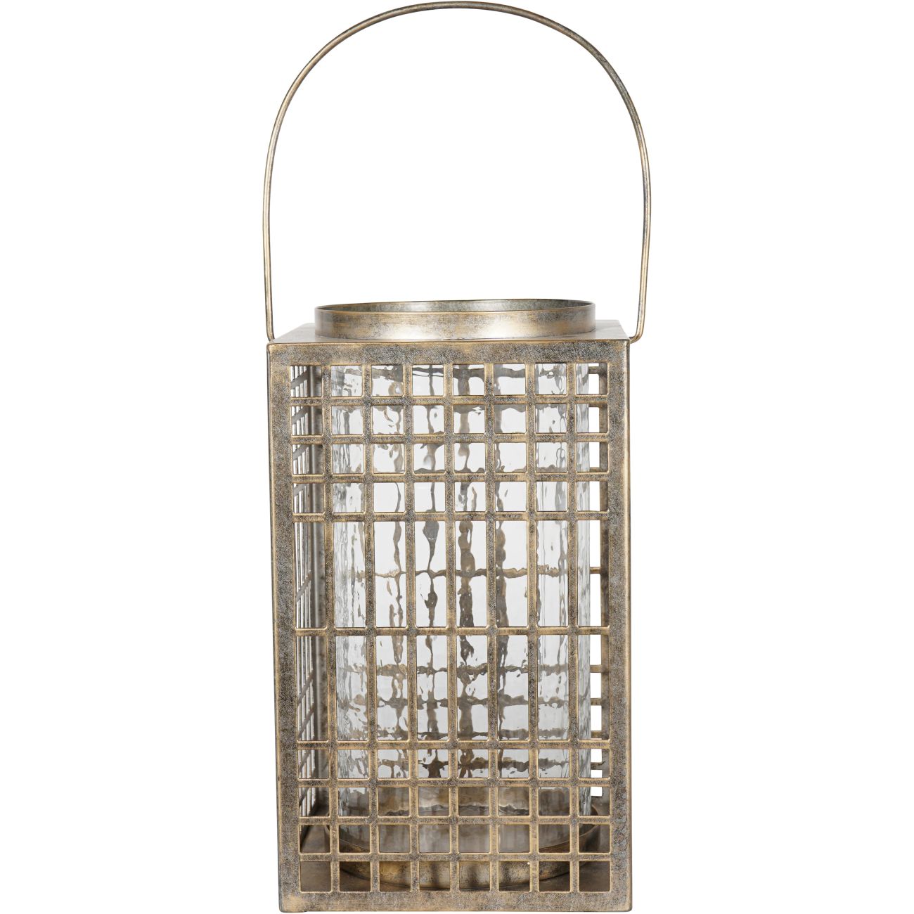 Barossa Fretwork Square Lantern in Aged Gold with Glass Flute 33cm