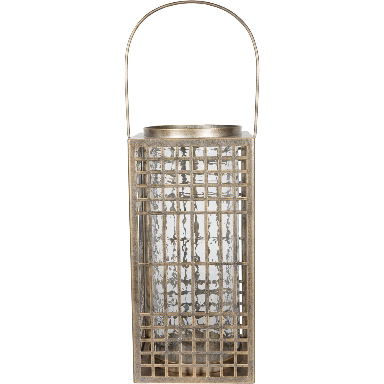 Barossa Fretwork Square Lantern in Aged Gold with Glass Flute 41cm