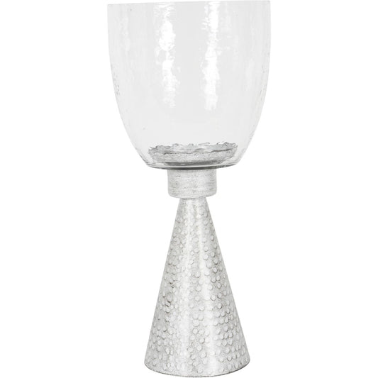 Sandbanks Iron and Hammered Glass Hurricane Small 36cm Table Chalk White