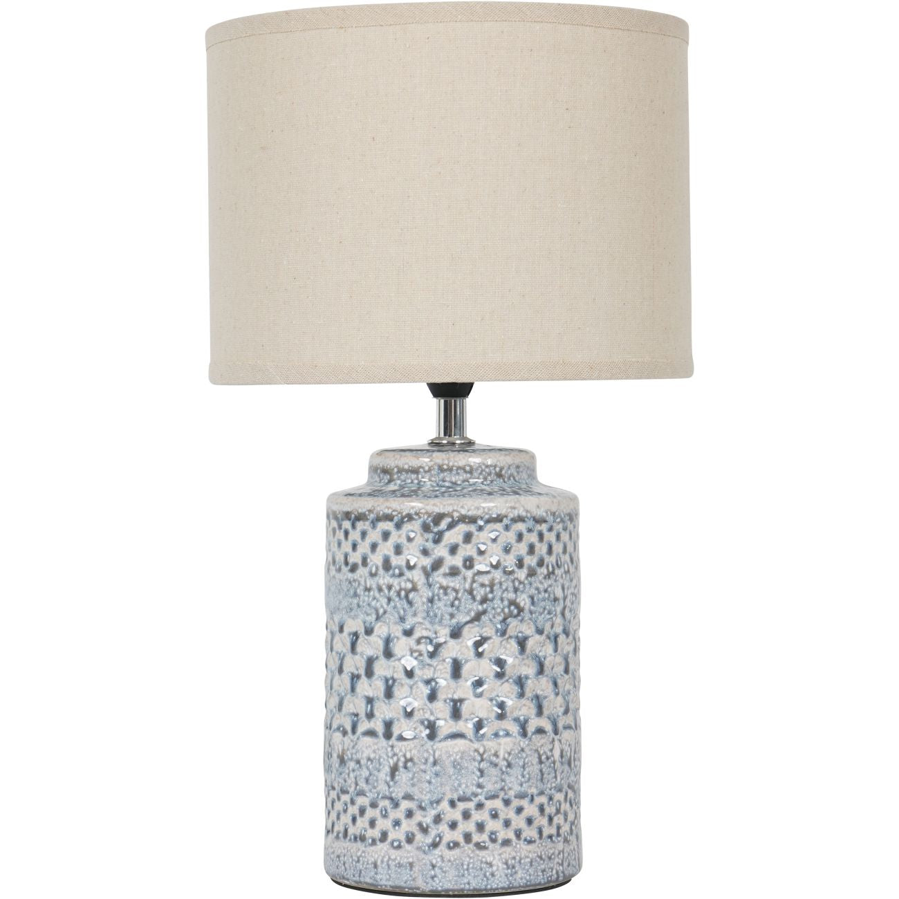 Stormy Sky Glaze Table Lamp 38cm with Cream Drum Shade