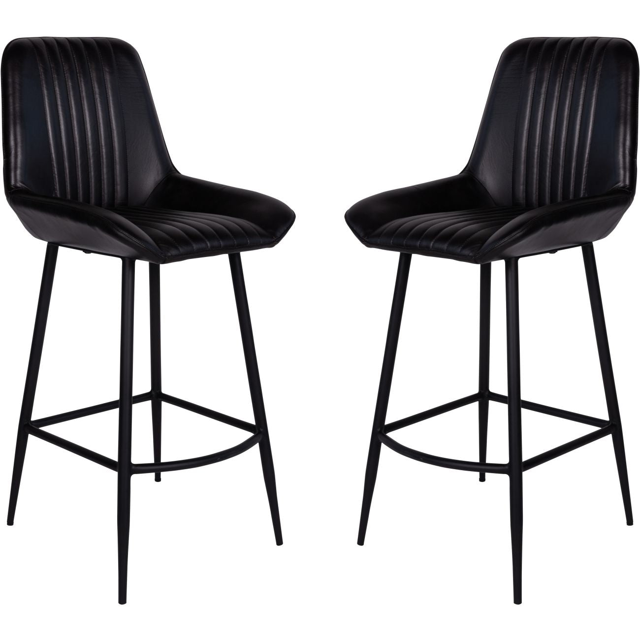 Pair of Pembroke Leather Bar Stools in Charcoal