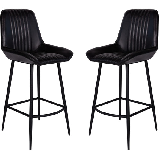 Pair of Pembroke Leather Bar Stools in Charcoal