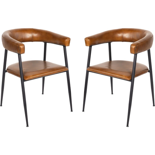 Pair of Churchill Leather Dining Chairs in Cognac