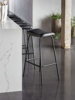 Arthur Pair of Leather Bar Stools in Charcoal by Libra, image 6