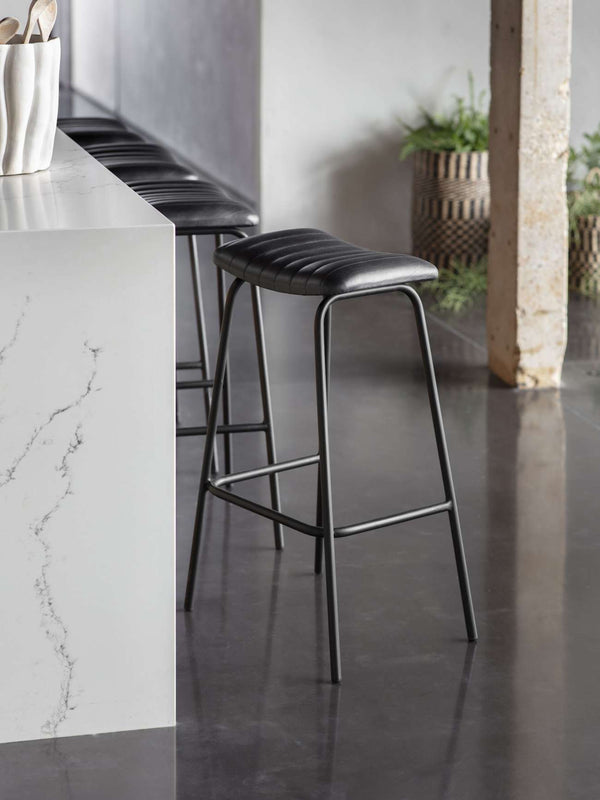 Arthur Pair of Leather Bar Stools in Charcoal by Libra, image 6