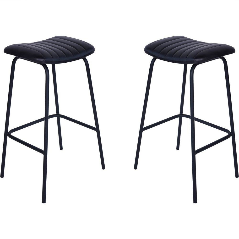 Arthur Pair of Leather Bar Stools in Charcoal by Libra