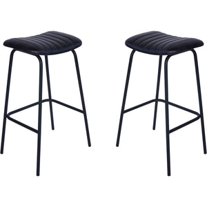 Arthur Pair of Leather Bar Stools in Charcoal by Libra