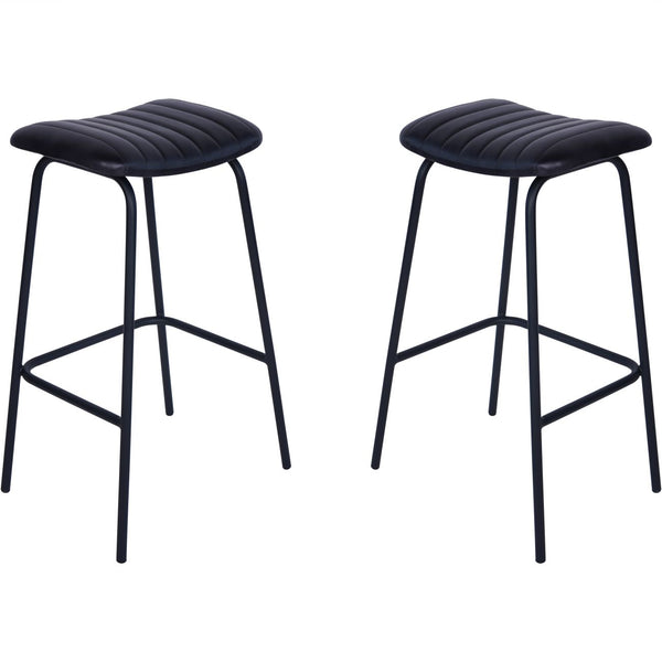 Arthur Pair of Leather Bar Stools in Charcoal by Libra