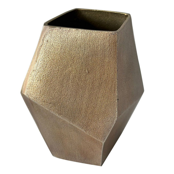Cast Aluminium Faceted Vase in Antique Brass 34cm by Libra, image 2