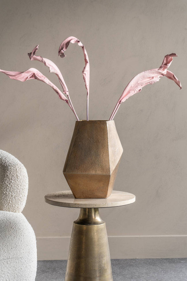 Cast Aluminium Faceted Vase in Antique Brass 34cm by Libra, image 4