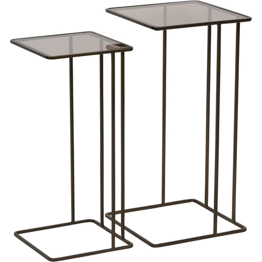 Salzburg Set of 2 Glass and Metal Side Tables, Dk Gold