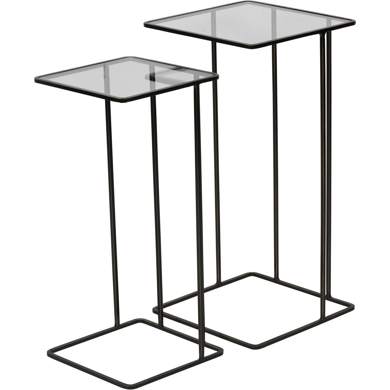 Salzburg Set of 2 Glass and Metal Side Tables, Dk Bronze