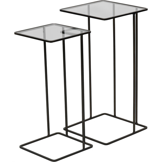 Salzburg Set of 2 Glass and Metal Side Tables, Dk Bronze