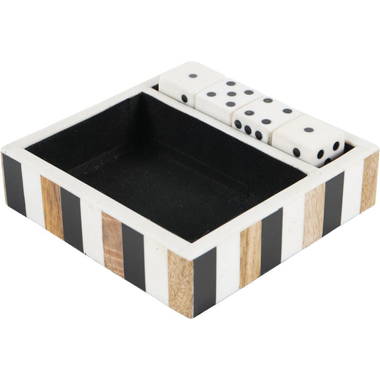 Wooden Set of 4 Dice in a Tray