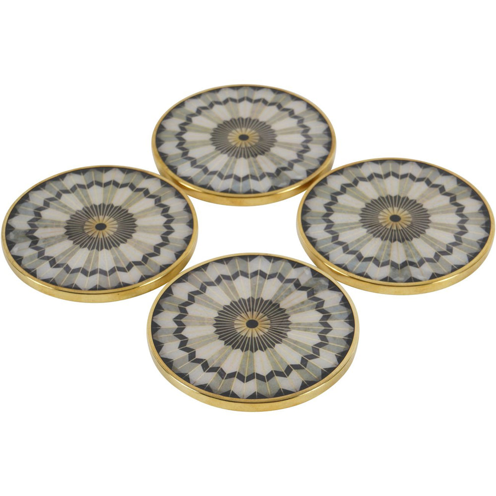 Black Circular Design Set of 4 Coasters by Libra