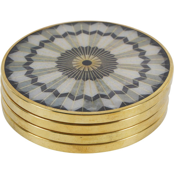 Black Circular Design Set of 4 Coasters by Libra