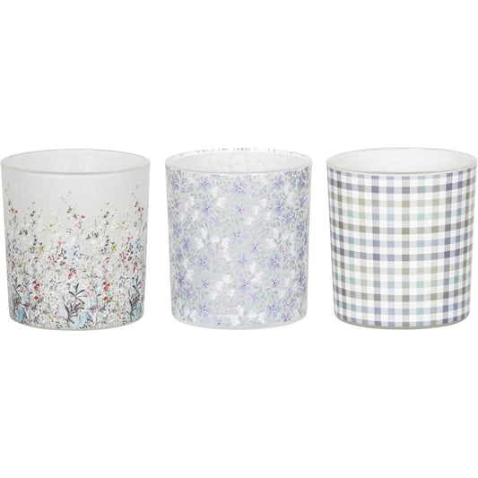 Laura Ashley Set Of 3 Pointon Fields Mixed Glass Votives