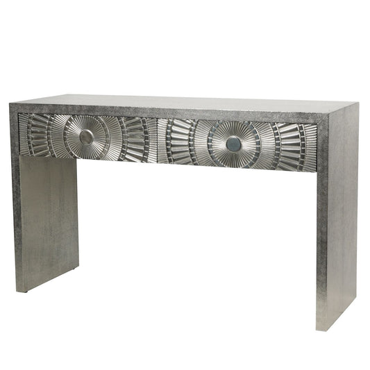 Coco Silver Embossed Metal Console