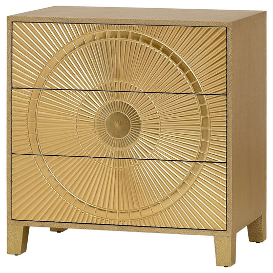 Coco Gold Embossed Metal Three Drawer Chest