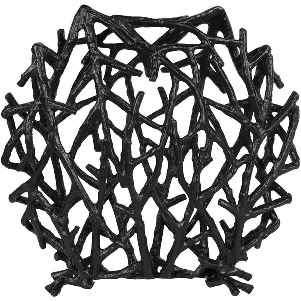 Twig Sculpture Disc Vase Black by Libra