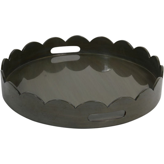 Lacquer Round Tray Olive with Scallop Edge