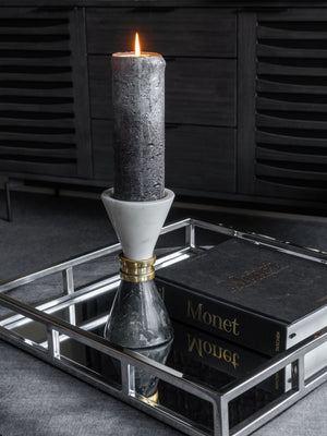 Ravello White and Black Marble Candle Holder 25cm by Libra, image 5