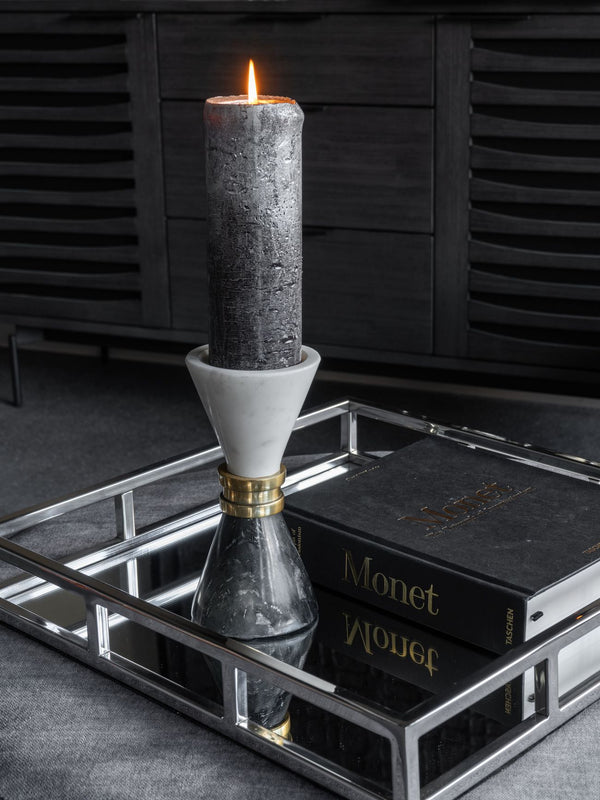 Ravello White and Black Marble Candle Holder 25cm by Libra, image 5
