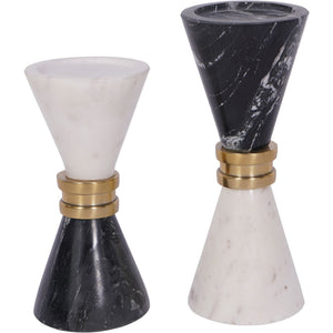 Ravello White and Black Marble Candle Holder 25cm by Libra, image 7