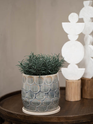 Armadillo Azure Ceramic Planter with Base Small by Libra, image 5