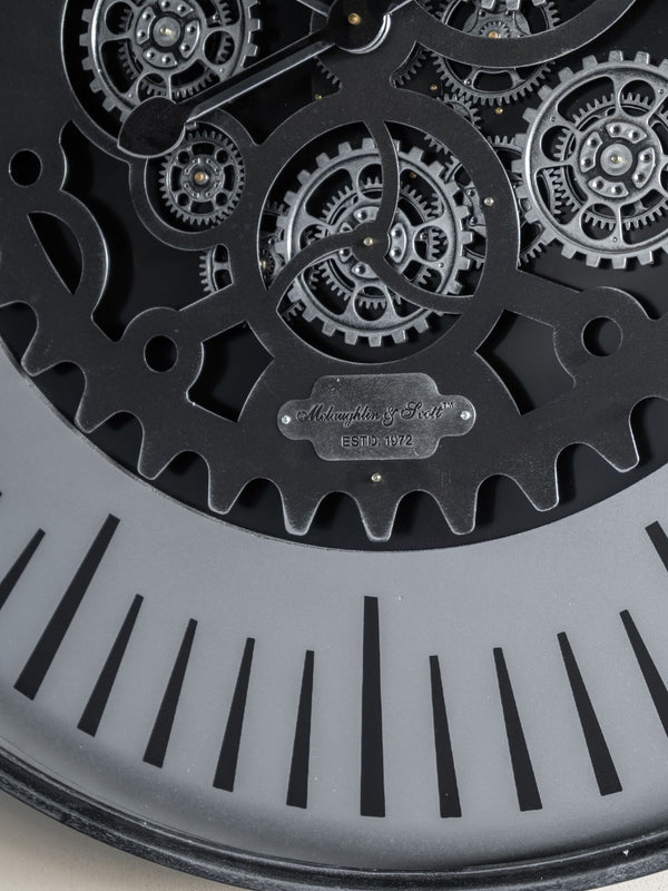 Palladium Wall Clock with Moving Cogs Black Nickel 100cm by Libra, image 3